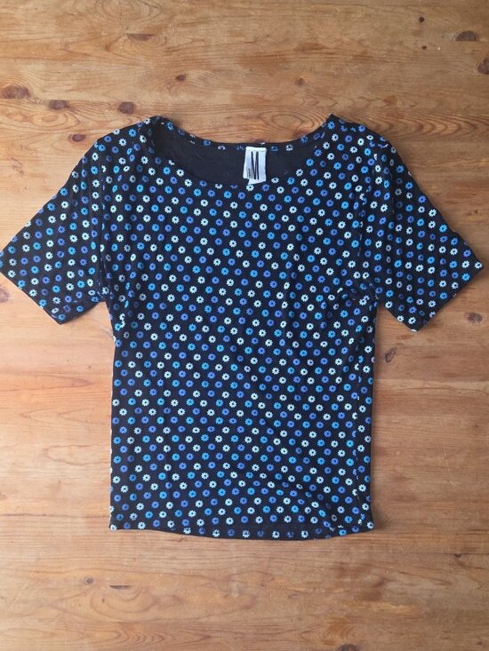 Mariposa Tops - Vintage 90s Y2K Mariposa Tactile Puffy Paint Neon Daisy Textured Crop Baby Tee S
